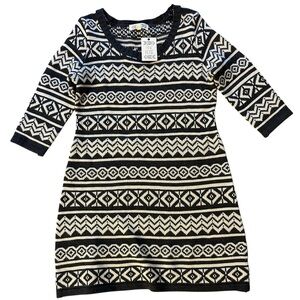 Pink Rose Black and Cream Geometric Patterned Dress